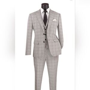MEN'S VINCI 3 PIECE SLIM FIT SUIT GRAY GLENN PLAID SV2W6.
